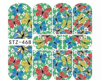 Water Transfer Blooming Flower and Butterfly Nail Decals, Multi-Colour Flower and Butterfly Design, Flower Nail Art, Nail Decoration