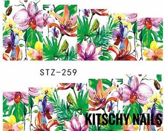 Water overdracht Nail Stickers, Nail stickers, ontwerp met tropische bloemen, tropische bloem Nail Art, nagel decoratie