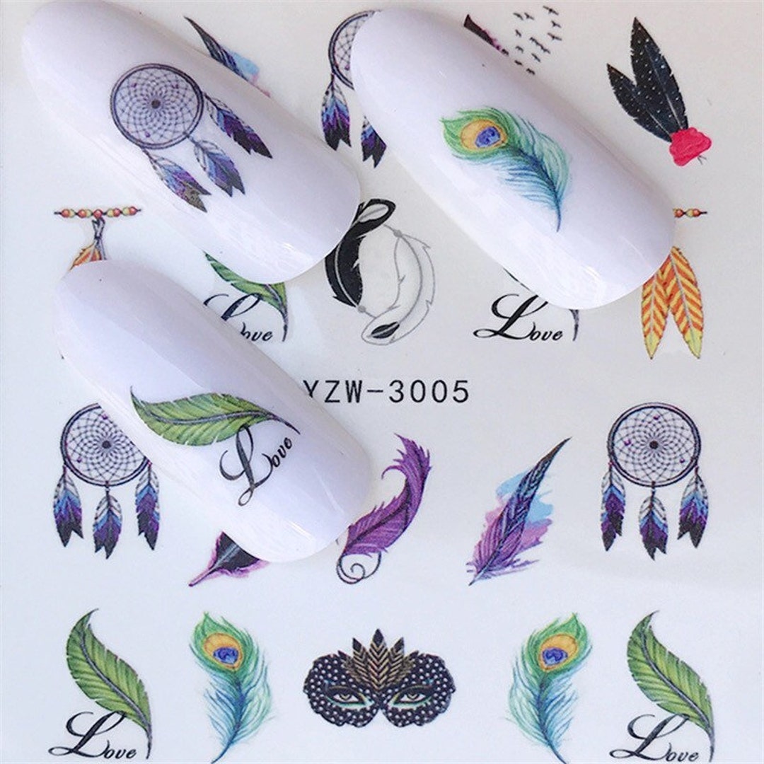 Water Transfer Nail Stickers Nail Decals Love Feather - Etsy UK