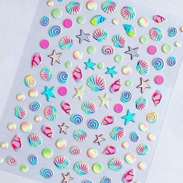Pastel Starfish, Shells and Bubbles, Sea Life Nail Art, 5D Nail Art Stickers