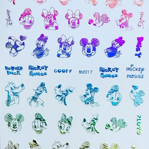 Rainbow Foil Mickey Mouse and Minnie Mouse, Goofy and Donald Duck- Nail Art Stickers