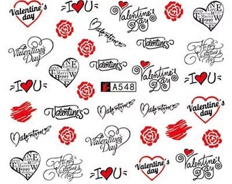 Water Transfer Nail Stickers, Nail Decal Wraps, Love Design, Love Heart, Valentine, I Love You Nail Art, Nail Decoration