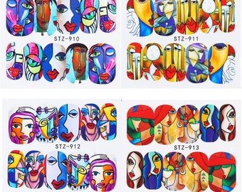 Water Transfer Nail Stickers, Nail Decals, Girls Abstract Face Water Decals, Girls Abstract Face Nail Art, Nail Decoration