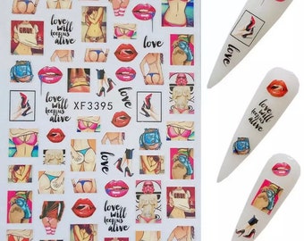 Sexy Lady, Bikini and Lips - Nail Art Stickers