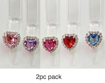 2PC Rhinestone 3D Heart Nail Charm, Heart Shaped Nail Jewellery