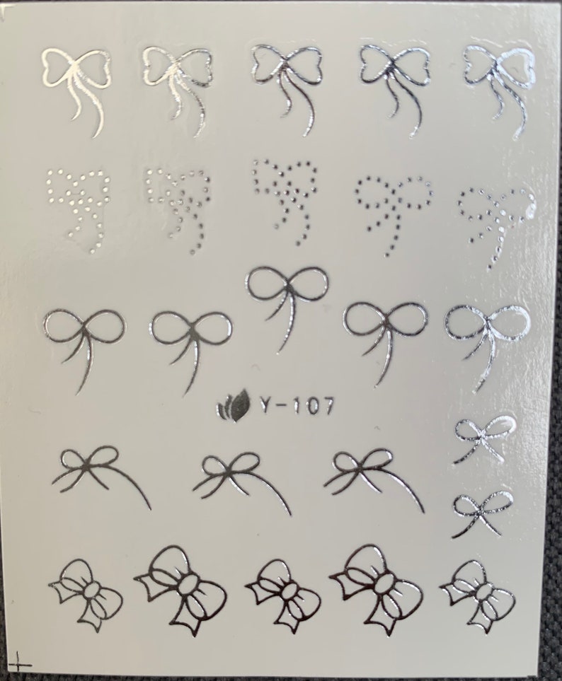 Water Transfer Nail Stickers, Nail Decals, Silver Bows Design, Nail Art ...