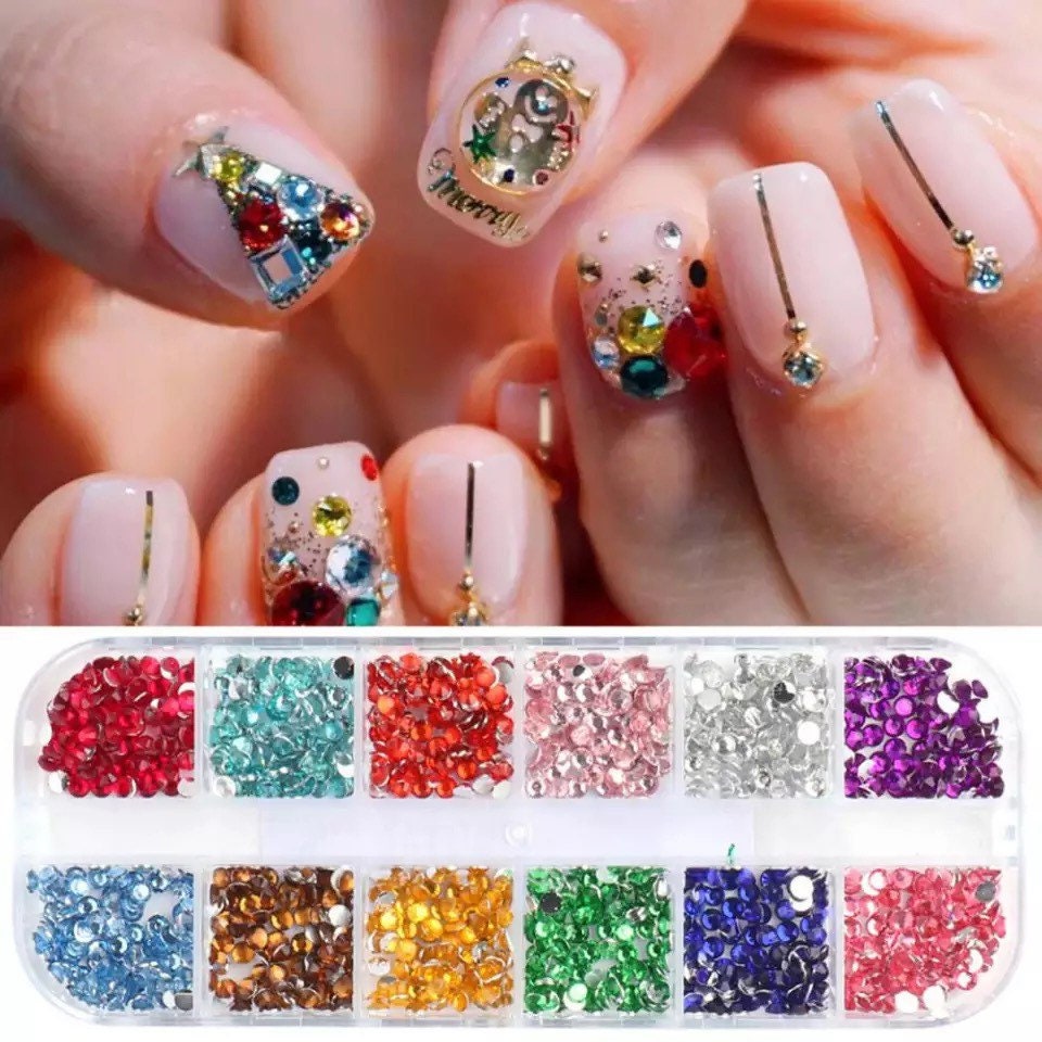 WOKOTO 1 Boxes Mixed Color And Mixed Shapes Nail Rhinestones For Nails  Colorful Nail Art Rhinestones And Crystals Kit For Women Nail Art Gems Nail