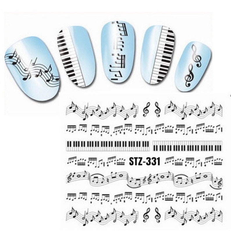 Water Transfer Nail Stickers Nail Decals Black Music Note image 2