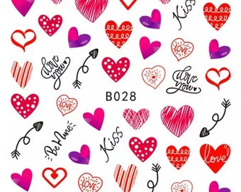 Hearts, Love You, Be Mine, Kiss and Arrow - Nail Art Stickers