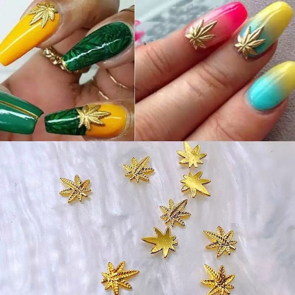 Lot de 5 breloques pour ongles de mauvaises herbes, breloque pour ongles 3D, décorations pour nail art, bijoux en alliage pour ongles.