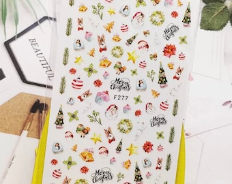 Christmas Tree, Robin, Cake, Rabbit, Star and Santa - Christmas Nail Art Stickers