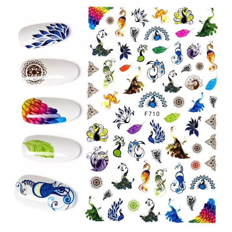 Peacock and Pink Flower Nail Art Stickers Peacock Nail - Etsy UK