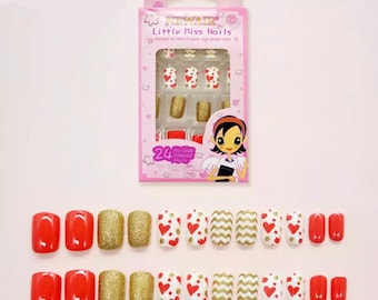 24Pcs Cartoon Press on Children Nails, False Nail Tips, Kids Fake Nail Art, Little Girls Manicure