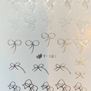 Water Transfer Nail Stickers, Nail Decals, Silver Bows Design, Nail Art, Nail Decoration image 2