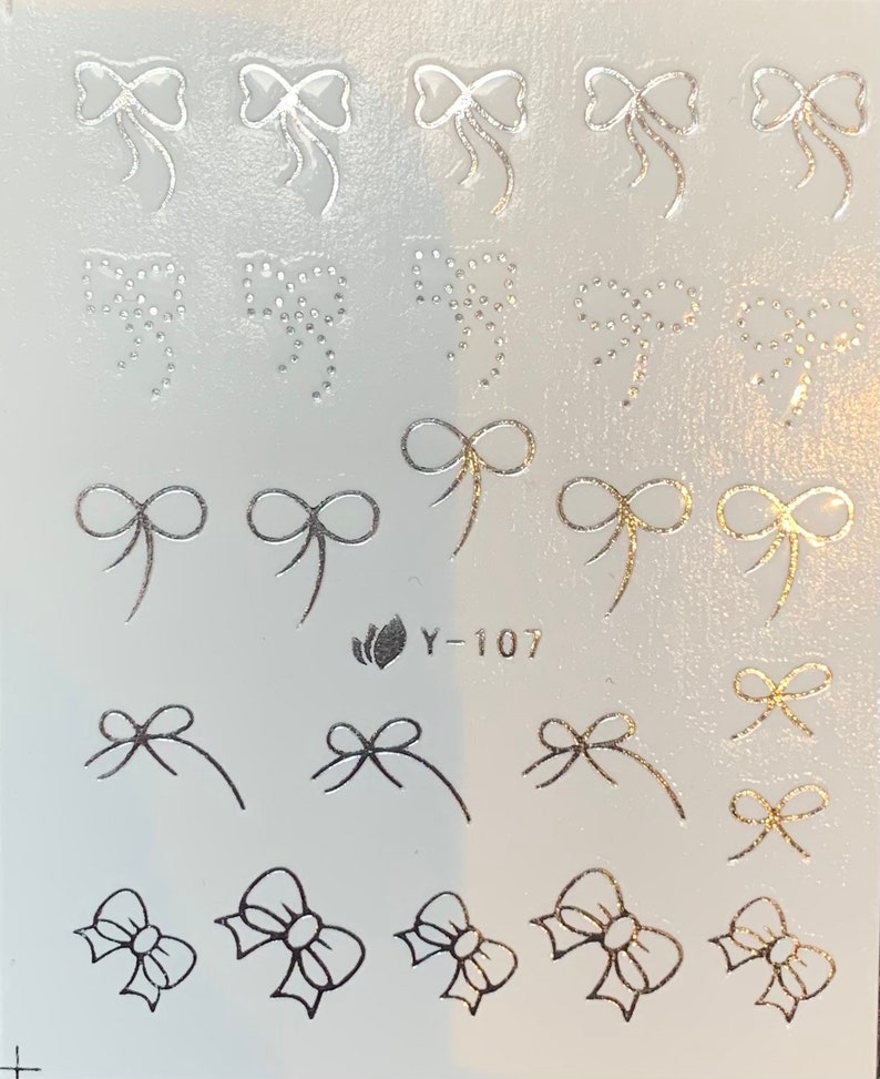 Water Transfer Nail Stickers, Nail Decals, Silver Bows Design, Nail Art ...