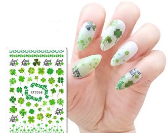 Four Leaf Clover and Pattern, St Patrick’s Day, Lucky Day - Nail Art Stickers