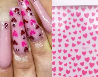 Pink Glitter Heart 3D Nail Art Stickers