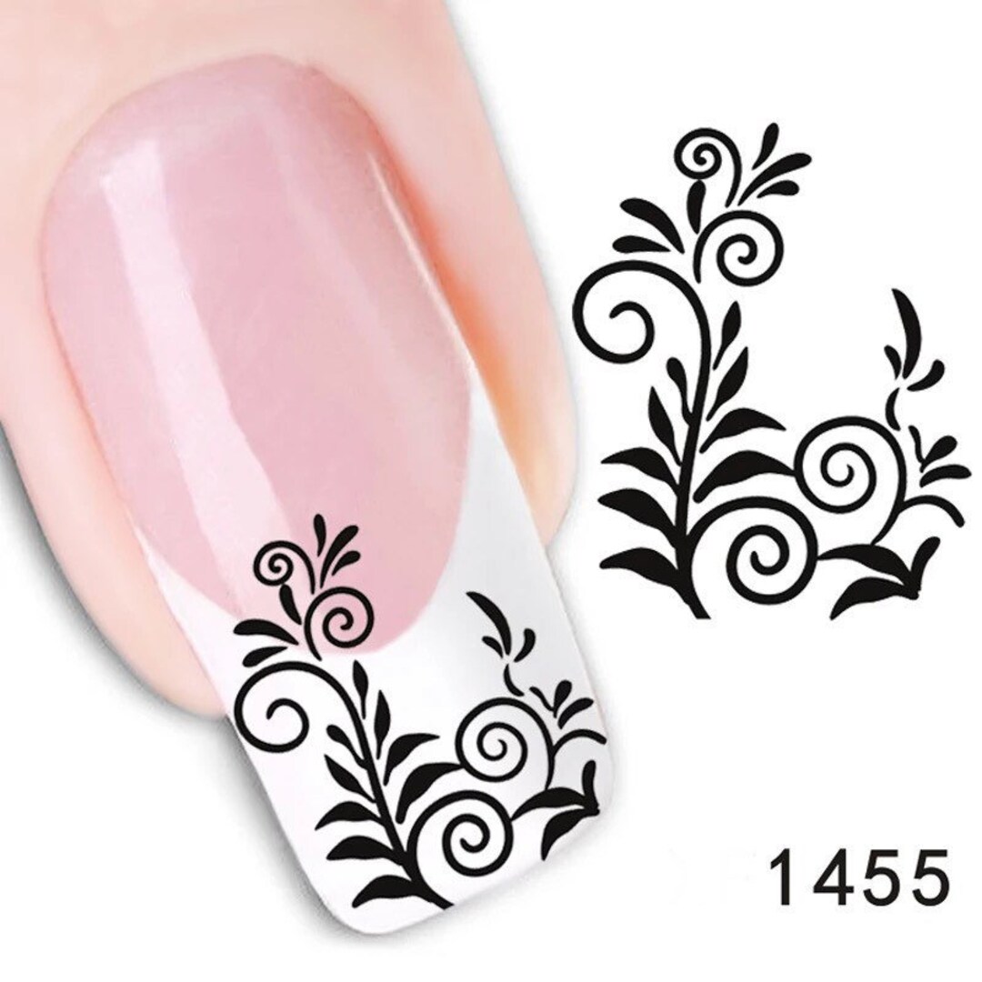 Water Transfer Nail Stickers Plant Nail Decals Black Fern Etsy