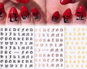 3D Nail Decal Stickers, Self Adhesive Stickers, Old English Letter, Gothic Font Alphabet - Nail Stickers
