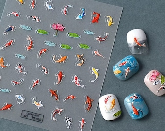 Lucky Koi Fish and Waterlily - Nail Art Stickers