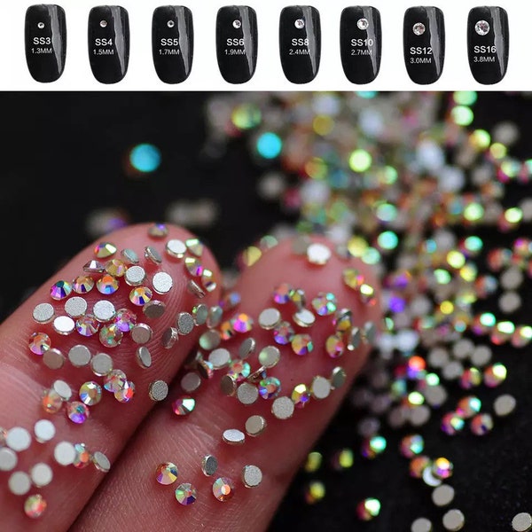 Lot de 20 - Strass en cristal pour ongles, strass pour les ongles, strass en cristal 3D, strass en cristal à dos plat, irisé