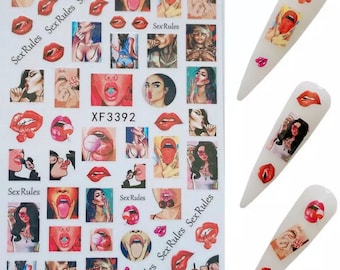 Sexy Lady, Valentines Day, Lips, Tongue and Cherry - Nail Art Stickers