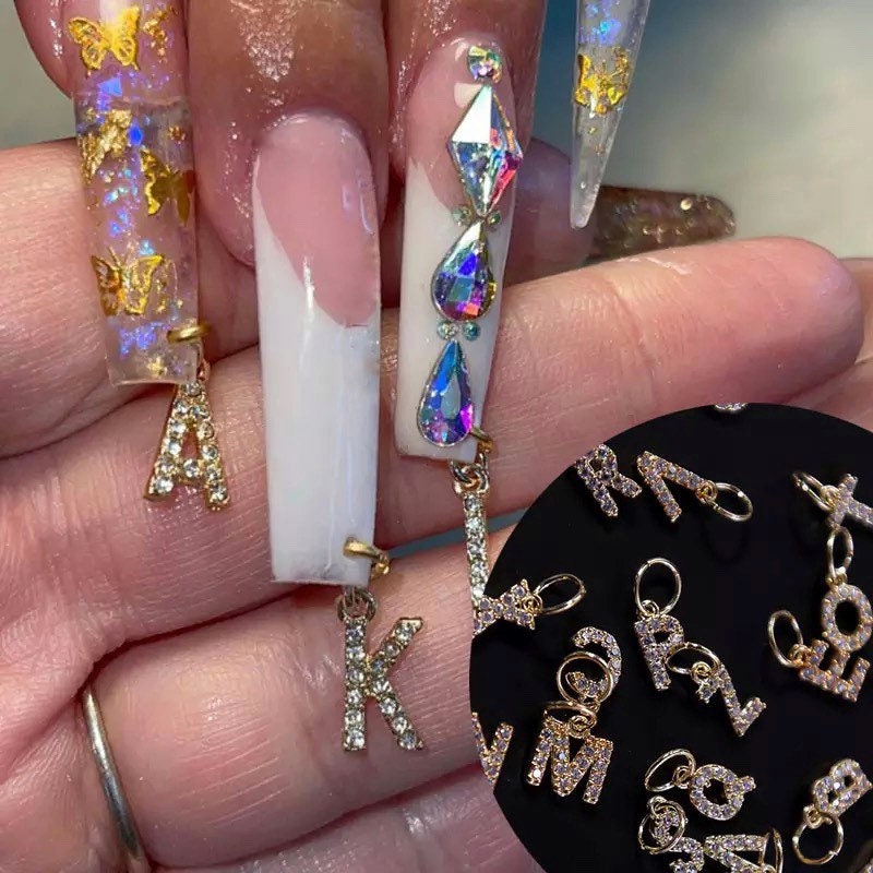 1set Nail Charm Rhinestone Decor Nail Piercing Tools Hand Drill DIY Nail  Art Pendants Art Pierced Tools Heart Charms Dangle Crafts Gemstones Flat