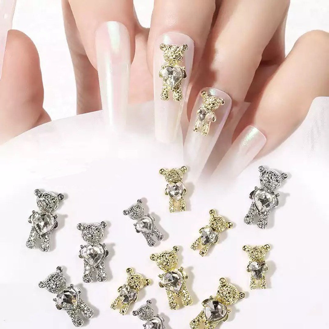 10Pcs Dollar Sign 3D Nail Charms Gold Silver Money Crystal Zircon