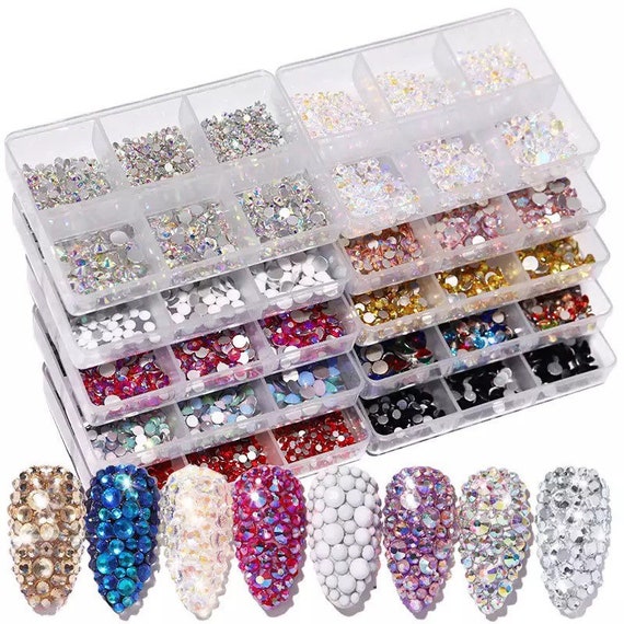 4 Boxes Flatback Pearls Nail Art Rhinestone For Nails Gold Silver