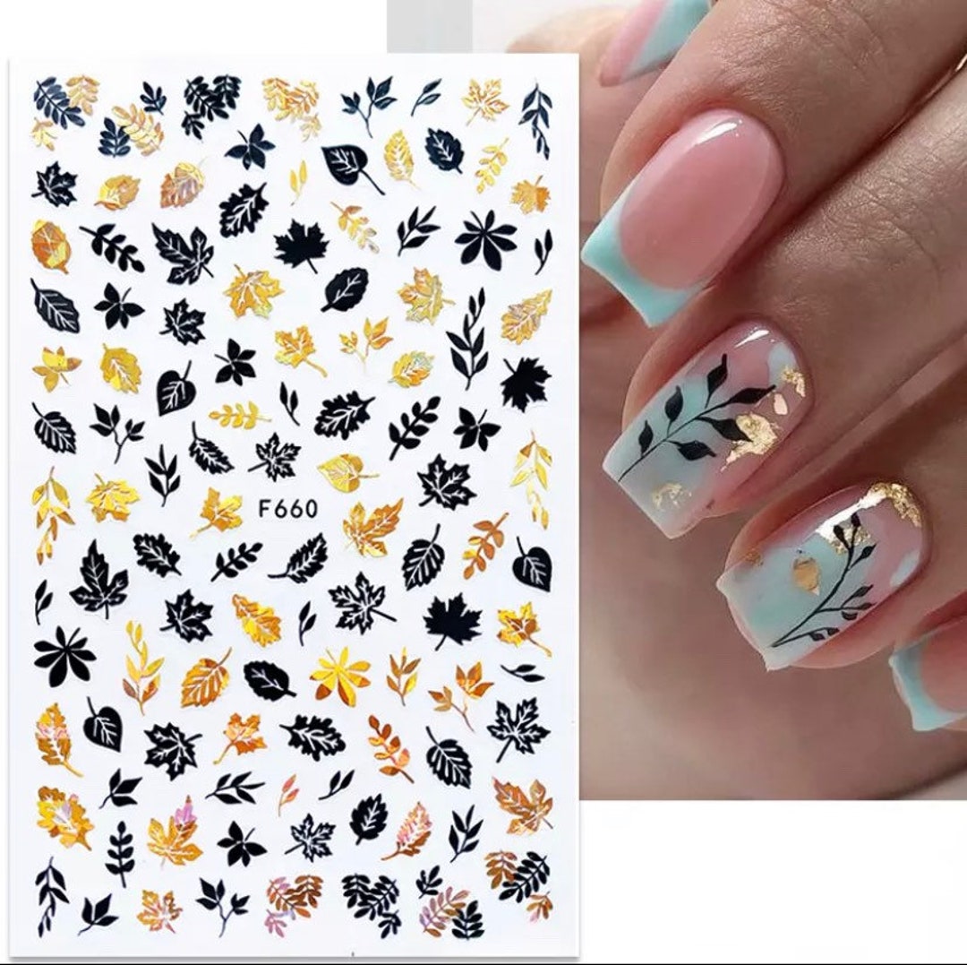 Autumn Leaves Black and Gold Foil 3D Nail Art Stickers - Etsy Finland Autumn Leaves Black and Gold Foil 3D Nail Art Stickers - Etsy Finland