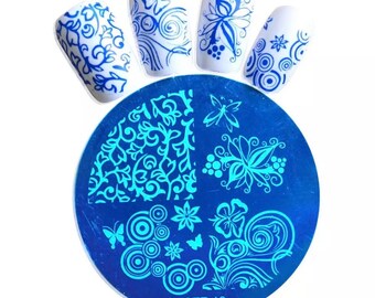 Nail Art Plate Stamp Stamping, Butterfly and Pattern Design, Round Stainless Steel DIY Nail Polish Print, Manicure Nail Stencil Template