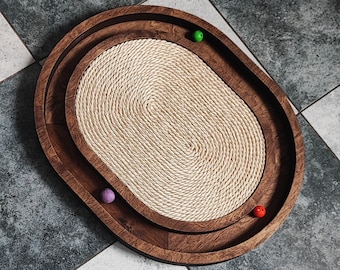 Cat toy with scratcher - Christmas gift. Handmade scratching post, pet furniture, Sisal Rope, floor cat scratching mat, cat lover present
