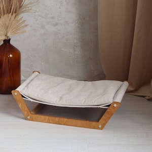 Cat hammock. Kitten bed with pillow, wooden cat bed, cat furniture, design cat bed, cute cat bed, cat lover present | made in Ukraine