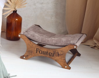 Amaca per animali personalizzata, letto per gatti personalizzato, letto per cuccioli unico, letto per un piccolo cane, letto per animali di design, amaca per gatti in legno / prodotto in Ucraina