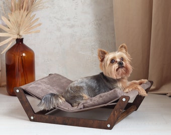 Hamaca de madera para gato con almohada, cama para gatitos con almohada, muebles para gatos, cama de diseño para gatos, regalo para amantes de los gatos / hecho en Ucrania