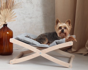 Dog bed, wooden cat hammock, cat bed furniture, soft doggy place, dog sofa with pillow, puppy bed, warming gift | made in Ukraine