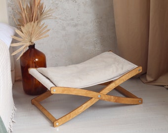 Cat bed. Wooden cat hammock, dog bed furniture, soft doggy place, dog sofa with pillow, puppy bed, warming gift | made in Ukraine