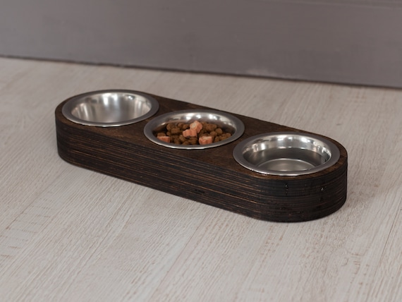 3 bowl cat feeder. Cat feeding bowls, dog food and water bowls, pets food dishes, triple raised cat bowl, pet 3 bowls | made in Ukraine
