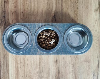 3 bowl cat feeder. Cat feeding bowls, dog food and water bowls, pets food dishes, triple raised cat bowl, pet 3 bowls | made in Ukraine