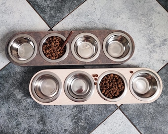 4 bowl cat feeder. Cat feeding bowls, dog food and water bowls, pets food dishes, quadruple raised cat bowl, pet 4 bowls | made in Ukraine