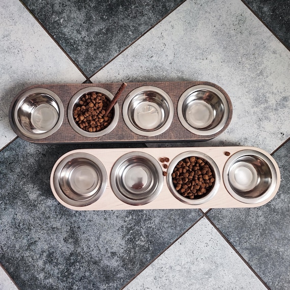 4 bowl cat feeder. Cat feeding bowls, dog food and water bowls, pets food dishes, quadruple raised cat bowl, pet 4 bowls | made in Ukraine