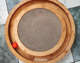 Cat scratcher with replaceable cardboard pad. Scratching post with replaceable cardboard insert, cat toys, pet furniture, cat lover present