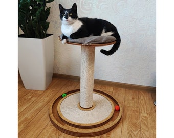 Cat Furniture You And Me Scratcher Post Cat Scratcher With Toy And Shelf  Sisal  Scratching Post, Wooden