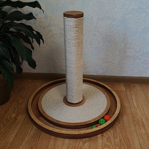 Cat scratching toy, scratcher toy with balls. Handmade scratching post, pet furniture, Sisal Rope, wooden game for cat, cat lover present