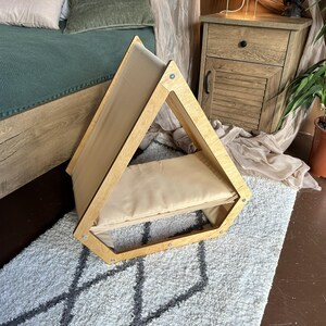 Black cat house, soft place for cats and small dogs, covered cat bed, raised pet bed, cat bed inside, cat bed with roof, indoor cat bed image 9