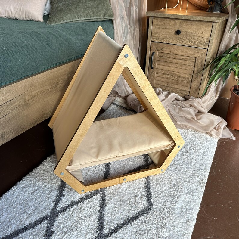 Black cat house, soft place for cats and small dogs, covered cat bed, raised pet bed, cat bed inside, cat bed with roof, indoor cat bed image 9