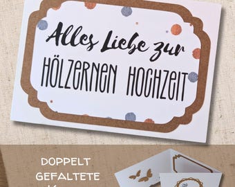 Triple card for the 5th wedding anniversary | Special format card for the wooden wedding anniversary | Personalized gift for the 5th wedding anniversary