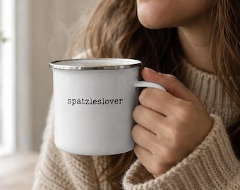 Spätzleslover Emaille Tasse für echte Fans. Eine kompromisslose Ansage für echte Schwaben oder gut assimilierte Zuzogne.