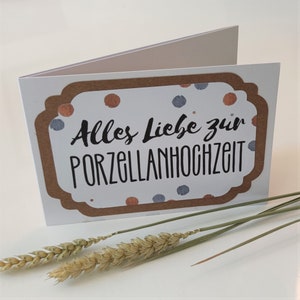 3-fach Karte zum 20. Hochzeitstag mit Umschlag | Karte Porzellanhochzeit | Alles Liebe zum 20. Hochzeitstag | Karte 20. Hochzeitstag