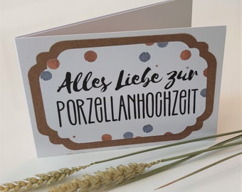 Triple card for the 20th wedding anniversary with envelope | Porcelain wedding card | Happy 20th wedding anniversary | 20th wedding anniversary card